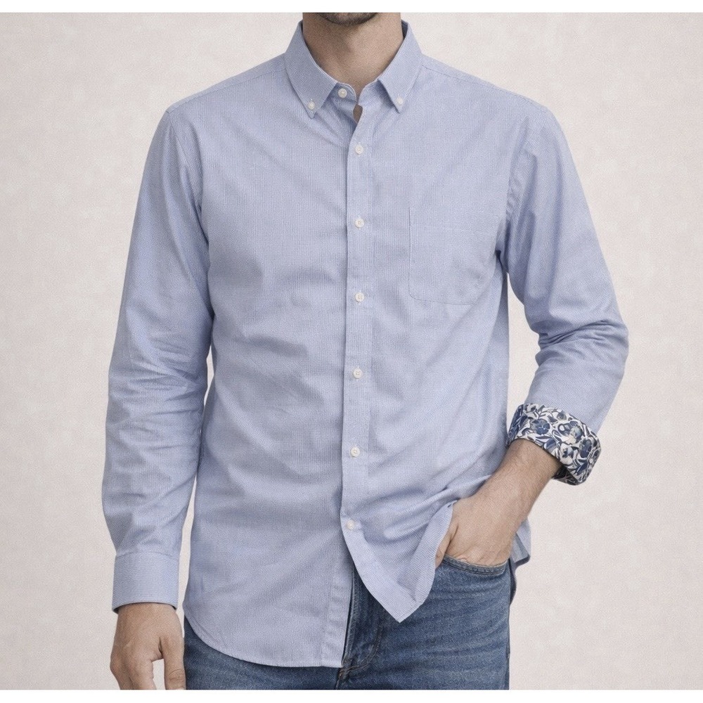 DENIM & FLOWER  Ricky Singh Men's Shirt Blue Cotton XL Slim Fit Stretch Spring
